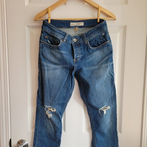 TopShop Petite Distressed Ripped Lacey Skinny Jeans - Picture 1 of 3